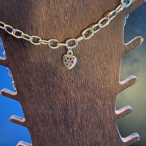 Heart Paw Charm Chain Bracelet - Silver Tone